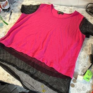 Serena Williams 1X Pink Black Fish Net Layered Blouse
